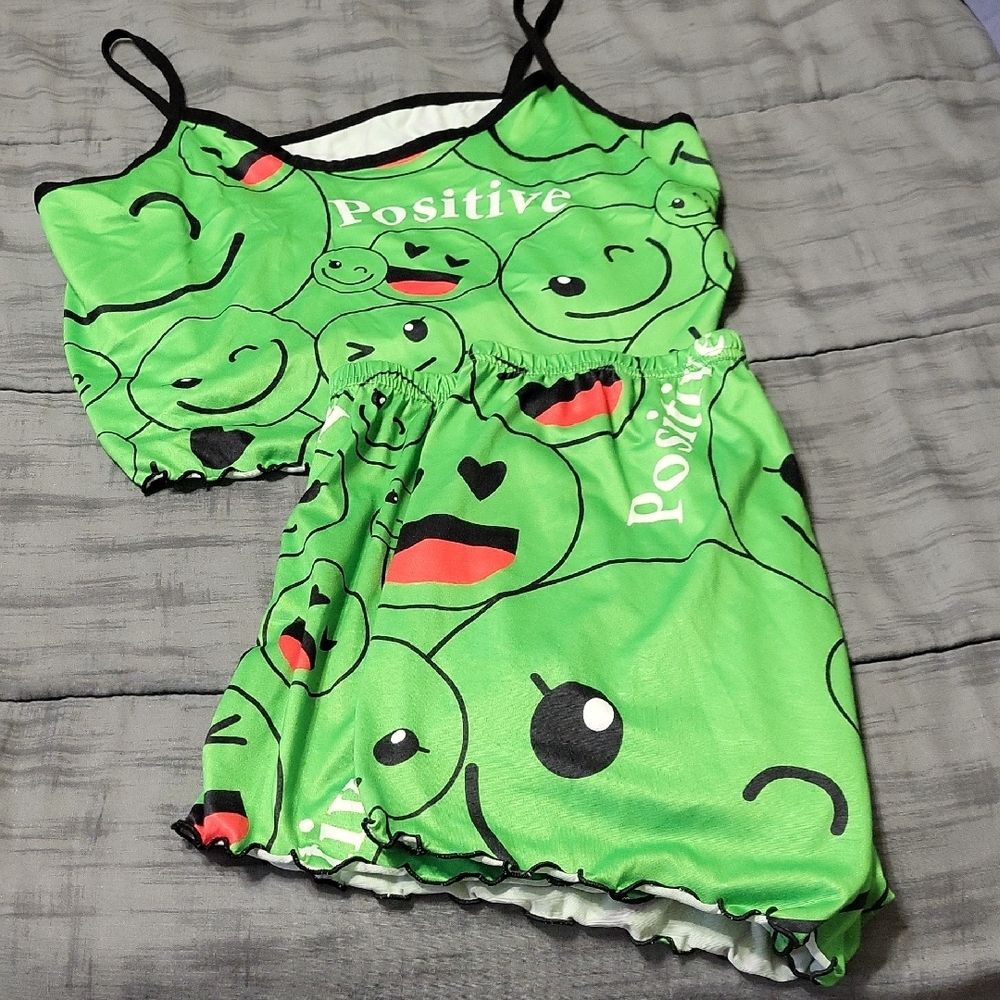 Green Smiley Face Pajama Set